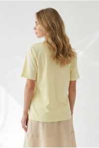 Olalook Women Yellow Pocket Detail Cotton T-Shirt - Image 5