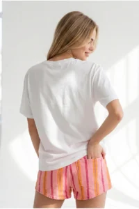 Olalook Women's White Orange Printed Boyfriend Cotton T-Shirt - Image 5