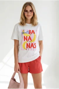 Olalook Women's White Banana Printed Boyfriend Cotton T-Shirt - Image 2
