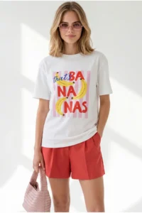 Olalook Women's White Banana Printed Boyfriend Cotton T-Shirt - Image 4
