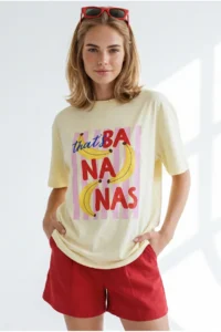 Olalook Women's Yellow Banana Printed Boyfriend Cotton T-Shirt - Image 3