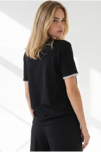 Olalook Women's Black V-neck Chain Garnished Flexible Ribbed T-Shirt - Image 5