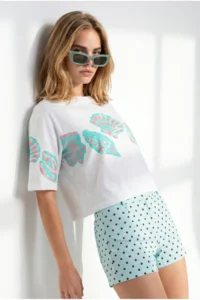 Olalook Women's White Seashell Printed Cotton T-Shirt - Image 2
