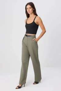 TRENDYOLMİLLA Light Khaki Arched Straigt/Plain Cut Weaving Dress Pants - Image 2