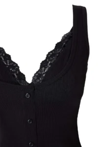 TRENDYOLMİLLA Black Plain Fitted Cowl Neck Sleeveless Lace Detailed Crop Ribbed Flexible Knitting Blouse - Image 7