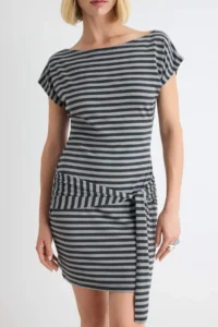 TRENDYOLMİLLA Multicolored Striped bodycon Belted Mini Viscose Rib Unlined Knitting Dress - Image 3