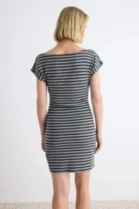 TRENDYOLMİLLA Multicolored Striped bodycon Belted Mini Viscose Rib Unlined Knitting Dress - Image 4