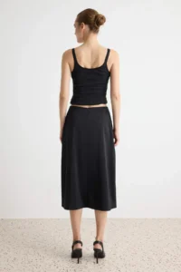 TRENDYOLMİLLA Black Satin Midi Lace Detailed Skirt - Image 4