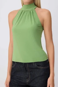 TRENDYOLMİLLA Oil Green Halter Neck off shoulder Knitting Blouse - Image 3