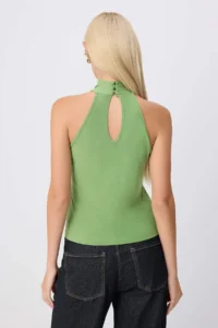 TRENDYOLMİLLA Oil Green Halter Neck off shoulder Knitting Blouse - Image 4