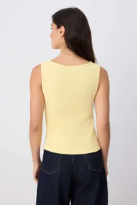 TRENDYOLMİLLA Yellow buttoned Fitted Ribbed Flexible Knitting Blouse - Image 4