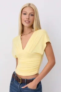 TRENDYOLMİLLA Yellow Fitted/Drape Detailed Knitting Blouse - Image 2