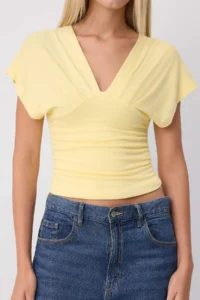 TRENDYOLMİLLA Yellow Fitted/Drape Detailed Knitting Blouse - Image 3