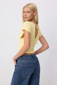 TRENDYOLMİLLA Yellow Fitted/Drape Detailed Knitting Blouse - Image 4