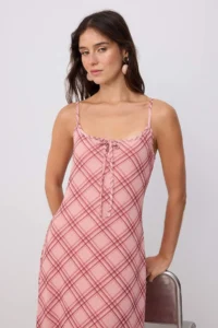TRENDYOLMİLLA PINK Plaid / Checkered Binding Detailed Maxi Knitting Dress - Image 2