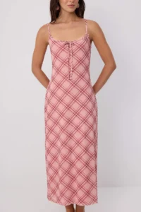TRENDYOLMİLLA PINK Plaid / Checkered Binding Detailed Maxi Knitting Dress - Image 3
