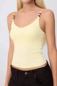 TRENDYOLMİLLA Yellow Plain Fitted V-neck Thin Sleeveless Sleeveless Flexible Knitting Tank Top - Image 3
