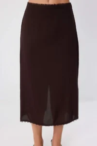 TRENDYOLMİLLA Brown slim Fit Shirt Midi Skirt Weaving Bottom - Top Set - Image 3