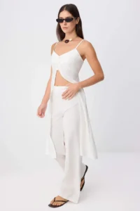 TRENDYOLMİLLA WHITE LONG Vest Blouse and Pants Weaving Bottom&Top Bottom - Top Set - Image 2
