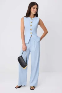TRENDYOLMİLLA Light BLUE Soft Material Button Detailed Vest and TrousersWoven Bottom&Top Bottom - Top Set - Image 2