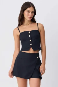 TRENDYOLMİLLA NAVY BLUE Cotton Hanging Blouse Mini Shorts Skirt Weaving Bottom&Top Bottom - Top Set