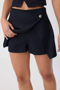 TRENDYOLMİLLA NAVY BLUE Cotton Hanging Blouse Mini Shorts Skirt Weaving Bottom&Top Bottom - Top Set - Image 3