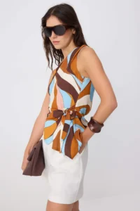 TRENDYOLMİLLA Multicolored One Shoulder Patterned Weaving Bottom&Top Blouse - Image 2