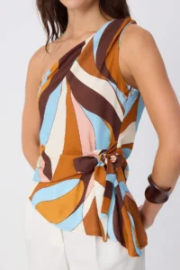 TRENDYOLMİLLA Multicolored One Shoulder Patterned Weaving Bottom&Top Blouse - Image 3