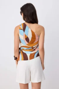 TRENDYOLMİLLA Multicolored One Shoulder Patterned Weaving Bottom&Top Blouse - Image 4