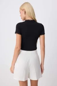 TRENDYOLMİLLA Black Plain Fitted Double breasted Standard Sleeve Short Lace Detailed Knitting Blouse - Image 4