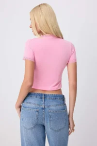 TRENDYOLMİLLA PINK Plain Fitted Double breasted Standard Sleeve Short Lace Detailed Knitting Blouse - Image 4