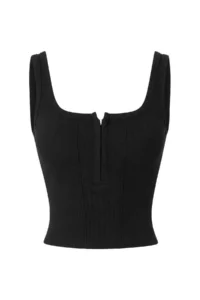 TRENDYOLMİLLA Black Plain Fitted Cowl Neck Sleeveless Scuba Crepe Knitting Blouse - Image 4