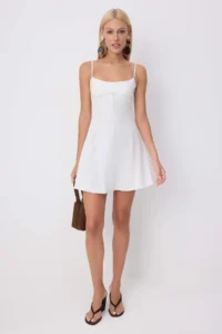 TRENDYOLMİLLA Ecru Cowl Neck A-Cut/Life Form Short / Mini Weaving Dress