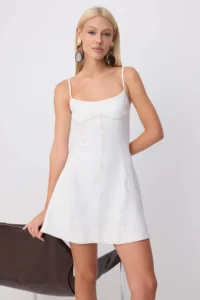 TRENDYOLMİLLA Ecru Cowl Neck A-Cut/Life Form Short / Mini Weaving Dress - Image 2