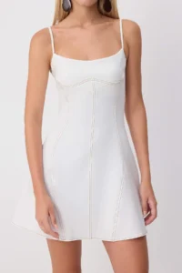 TRENDYOLMİLLA Ecru Cowl Neck A-Cut/Life Form Short / Mini Weaving Dress - Image 3