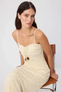 TRENDYOLMİLLA Light YELLOW Floral A-line Sleeveless Strapless Sleeveless Midi Foam Lined Knitting Dress