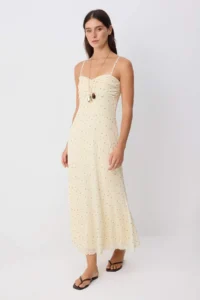 TRENDYOLMİLLA Light YELLOW Floral A-line Sleeveless Strapless Sleeveless Midi Foam Lined Knitting Dress - Image 2