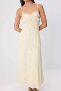 TRENDYOLMİLLA Light YELLOW Floral A-line Sleeveless Strapless Sleeveless Midi Foam Lined Knitting Dress - Image 3