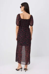 TRENDYOLMİLLA Black-Multicolored Floral Heart Collar shift/Plain Cut Maxi Weaving Siphon Dress - Image 4