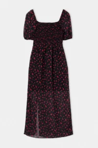 TRENDYOLMİLLA Black-Multicolored Floral Heart Collar shift/Plain Cut Maxi Weaving Siphon Dress - Image 7