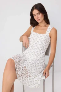 TRENDYOLMİLLA Multicolored Floral A-line Square Neck Moon Arm Sleeveless Mini Lace Lined Knitting Dress