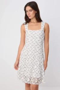 TRENDYOLMİLLA Multicolored Floral A-line Square Neck Moon Arm Sleeveless Mini Lace Lined Knitting Dress - Image 2