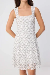 TRENDYOLMİLLA Multicolored Floral A-line Square Neck Moon Arm Sleeveless Mini Lace Lined Knitting Dress - Image 3