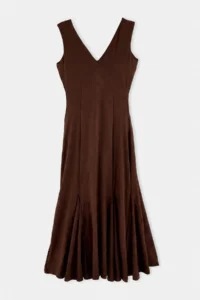 TRENDYOLMİLLA Brown Plain A-line V-neck Thick Sleeveless Sleeveless Maxi Jacquard Lined Knitting Dress - Image 5