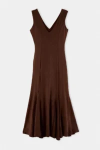 TRENDYOLMİLLA Brown Plain A-line V-neck Thick Sleeveless Sleeveless Maxi Jacquard Lined Knitting Dress - Image 7