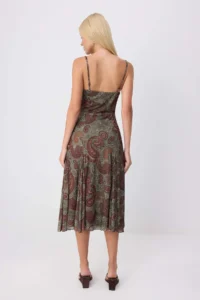 TRENDYOLMİLLA Multicolored Printed skater Cowl Neck Thin Sleeveless Sleeveless Mini Tulle Lined Knitting Dress - Image 4