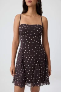 TRENDYOLMİLLA Brown Puantiye Patterned Halter Neck A-Cut/Life Form Short / Mini Weaving Siphon Dress - Image 3