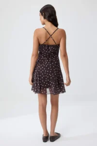 TRENDYOLMİLLA Brown Puantiye Patterned Halter Neck A-Cut/Life Form Short / Mini Weaving Siphon Dress - Image 4