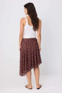 TRENDYOLMİLLA Brown Polka Dot skater Shirred Asymmetric Regular Waist Midi Tulle Knitting Skirt - Image 4