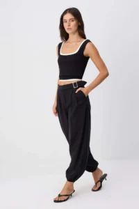 TRENDYOLMİLLA Black Modal Belt with buckle Wide Leg Wide Leg Pants - Image 2